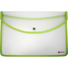 Папка-конверт "Optima" №O35259 А4 на кнопці салатовий кант, прозора(1)(30)