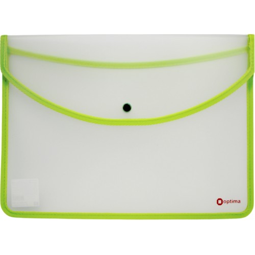 Папка-конверт "Optima" №O35259 А4 на кнопці салатовий кант, прозора(1)(30)