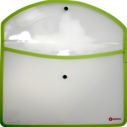 Папка-конверт "Optima" №O35259 А4 на кнопці салатовий кант, прозора(1)(30)