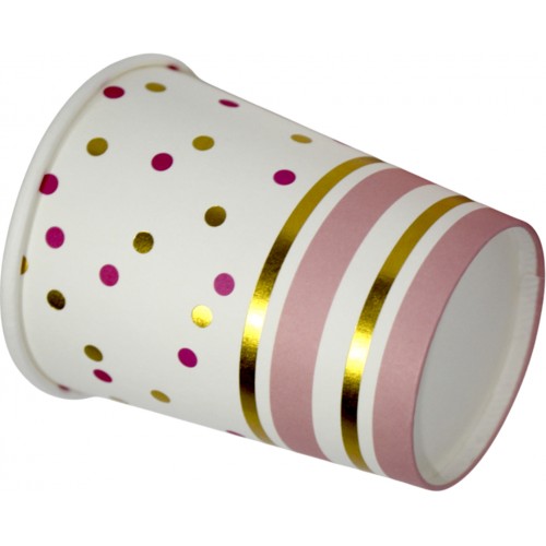 Стакан паперовий "Золото, рожеві полоси, горох"(10)