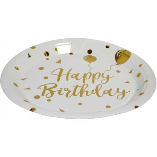 Тарілка паперова, d-230мм,Happy birthday кульки золото(10)