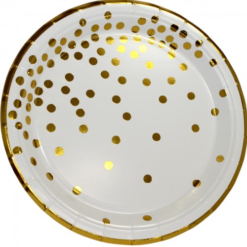 Тарілка паперова, d-230мм,біла золотий горох(10)