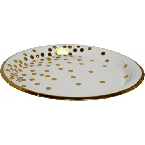 Тарілка паперова, d-230мм,біла золотий горох(10)