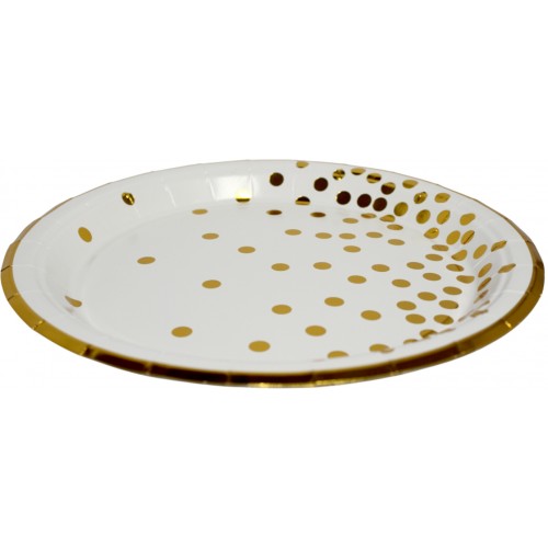 Тарілка паперова, d-230мм,біла золотий горох(10)
