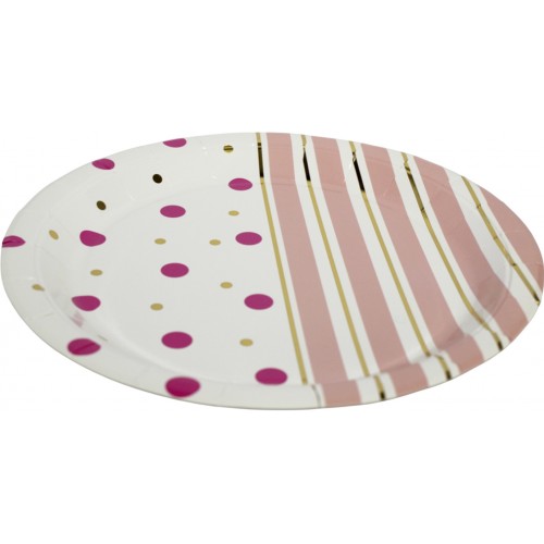 Тарілка паперова, d-230мм,золото рожеві полоси горох(10)