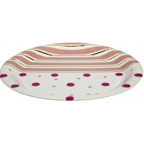 Тарілка паперова, d-230мм,золото рожеві полоси горох(10)