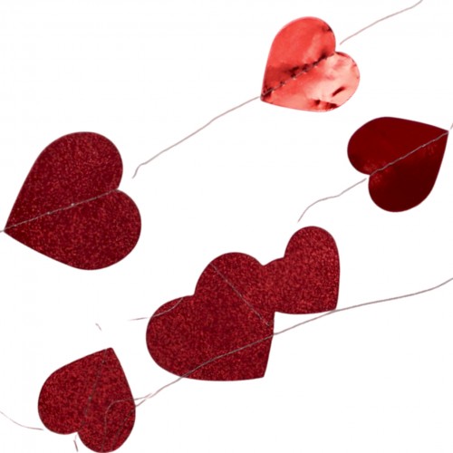 Гірлянда декор "Серце" червоне метал глітер №16226(12)
