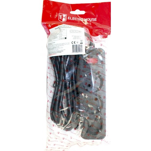 Мережевий фільтр "Electro House" 3гнізда 3м+вимик.+зазем. чорний 10A №EH-NFB-3.3(20)