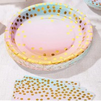 Тарілка паперова, d-230мм,крупний золотий горох омбре(10)