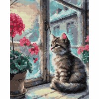 Алмазна мозаїка "Santi" Квітка та кошеня 40х50см,на підрамнику №956056