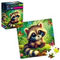 Пазли De.tail 64ел. Єнот з метеликами №DT1234-12