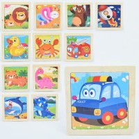 Іграшка дерев'яна Пазли,тварини,транспорт,морс. мешканці,в кульку,11х11х0,5см №MD1503(100)