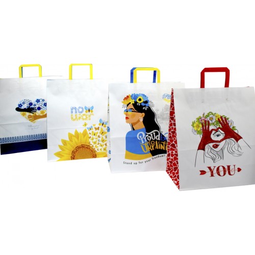 Пакет подарунковий крафт 32х15х38см,білий,6видів №6163/Мандарин/(10)(100)