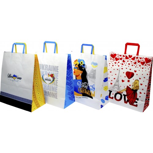 Пакет подарунковий крафт 32х15х38см,білий,6видів №6163/Мандарин/(10)(100)