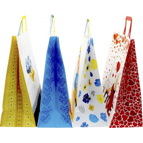 Пакет подарунковий крафт 32х15х38см,білий,6видів №6163/Мандарин/(10)(100)