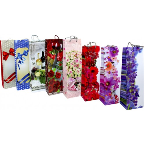 Пакет подарунковий під пляшку 42 х12х9,5 см мікс (12) 300