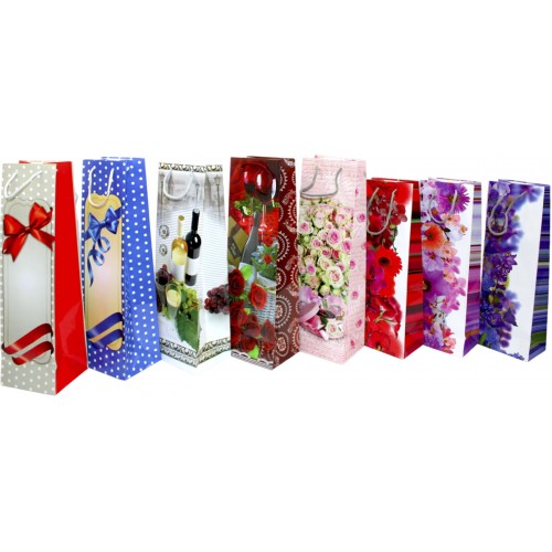 Пакет подарунковий під пляшку 42 х12х9,5 см мікс (12) 300