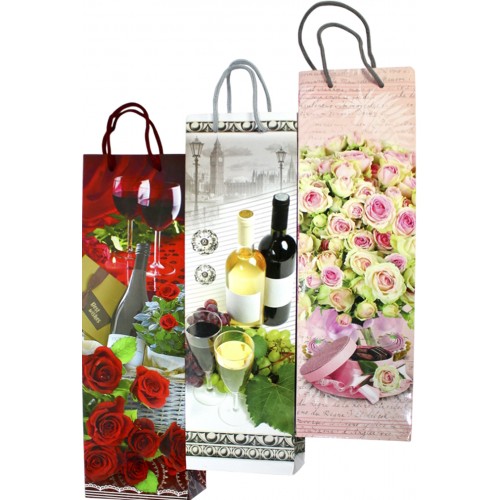Пакет подарунковий під пляшку 42 х12х9,5 см мікс (12) 300