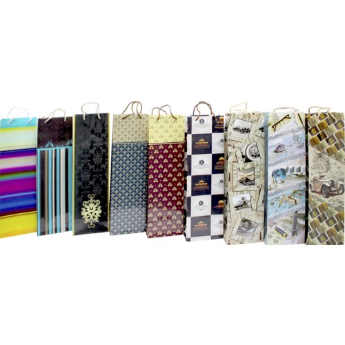 Пакет подарунковий під пляшку 42 х12х9,5 см мікс (12) 300