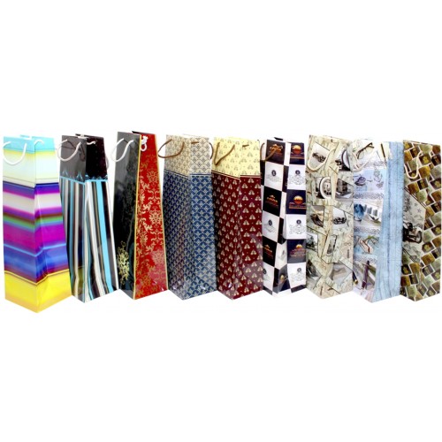 Пакет подарунковий під пляшку 42 х12х9,5 см мікс (12) 300