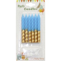 Свічка в торт 6 шт і 6 підсвічників блакитно-золота (24) №1482  