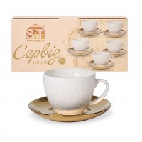 Сервіз чайний керам. 12предм. (6чаш. 250мл+6бл. 15см) "Golden Asoka" №04-001-001/S&T/(8)
