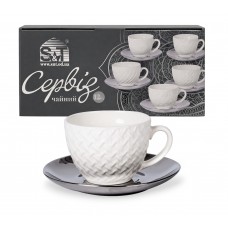 Сервіз чайний керам. 12предм. (6чаш. 250мл+6бл. 15см) "Silver Anfen" №04-001-009/S&T/(8)