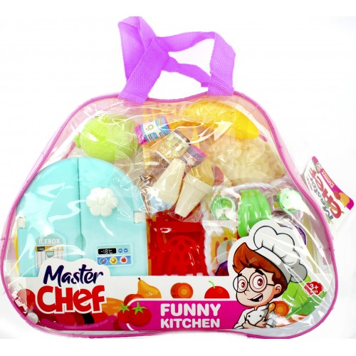 Їдальна: стіл,стільці 4шт,холодильник,посуд,продукти,в сумці,25х19х6см №99-12(60)