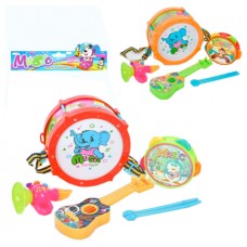 Набір муз. інструментів: барабан,палички 2шт,бубон,дудка,гітара,2 кольори №4898-3(60)