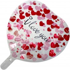 Кулька повітр. фольг. круг. "Серце з серцями та I love you" біл. з черв.-рожев. 18см№13767