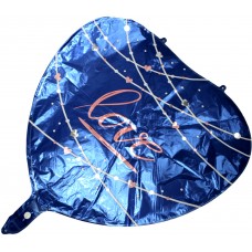 Кулька повітр. фольгована "Серце" синя з срібними полосами 24см №13765