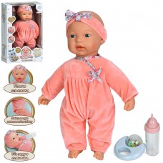 Лялька-пупс 40см,м'яконабивна,інтеракт.,пляшечка,брязкальце,в кор-ці,26х41х13см №16390