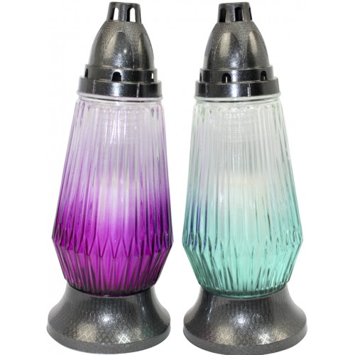 Лампада скляна h-29см "Папороть" кругла,прозоро-кольорова №421KR(8)