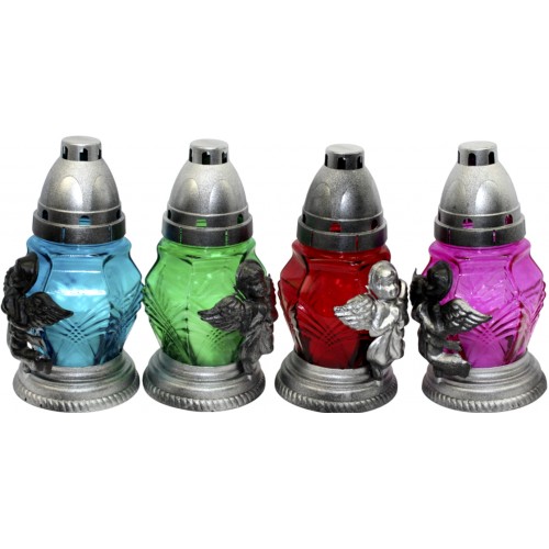 Лампада скляна h-17см "Янгол" шестикутна кольорова №300-ТЕ(12)