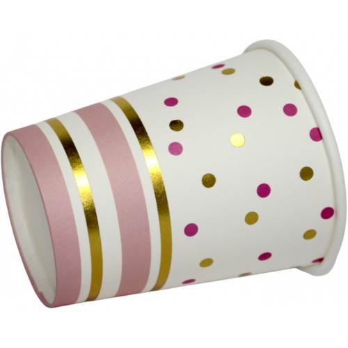 Стакан паперовий "Золото, рожеві полоси, горох"(10)