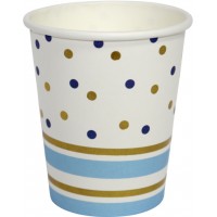 Стакан паперовий "Золото, блакитні полоси, горох"(10)