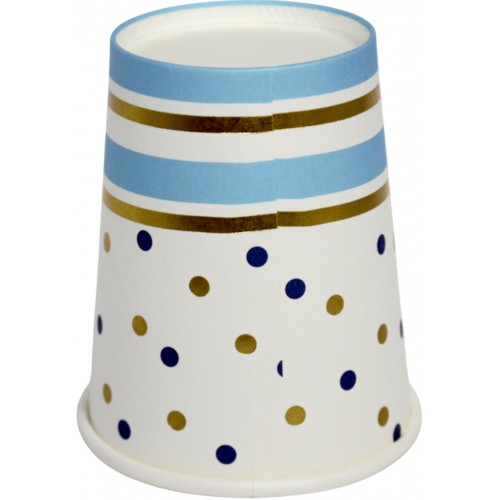 Стакан паперовий "Золото, блакитні полоси, горох"(10)