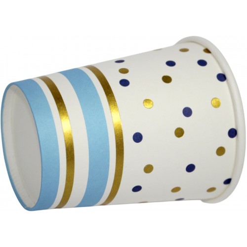 Стакан паперовий "Золото, блакитні полоси, горох"(10)