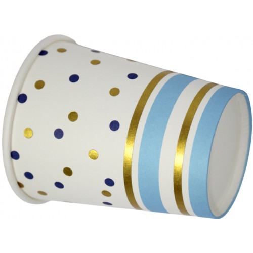 Стакан паперовий "Золото, блакитні полоси, горох"(10)