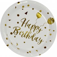 Тарілка паперова, d-230мм,Happy birthday кульки золото(10)