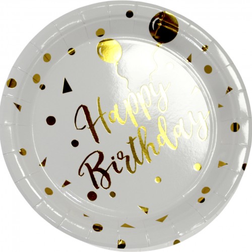 Тарілка паперова, d-230мм,Happy birthday кульки золото(10)