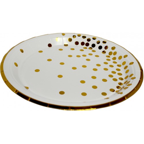 Тарілка паперова, d-230мм,біла золотий горох(10)