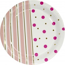 Тарілка паперова, d-230мм,золото рожеві полоси горох(10)