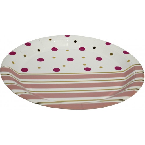 Тарілка паперова, d-230мм,золото рожеві полоси горох(10)