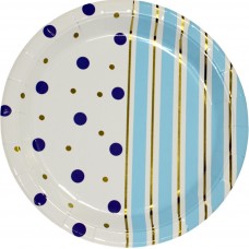 Тарілка паперова, d-230мм,золото блакитні полоси горох(10)