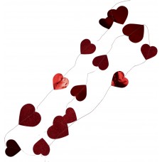 Гірлянда декор "Серце" червоне метал глітер №16226(12)