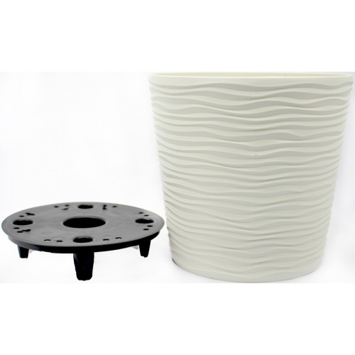 Горщик квітковий пластиковий "Ф'южн" 20х18см 3,5л біла троянда,низький,зі вставкою/Алеана/