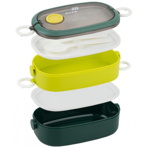 Ланч бокс пласт. "Kite" 1600мл подвійний з наповненням,зелений №K25-1181-3