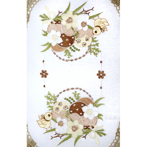 Великодня серветка "Крашанки в кошику" овальна 48х31см,коричневий обідок №30352(12)