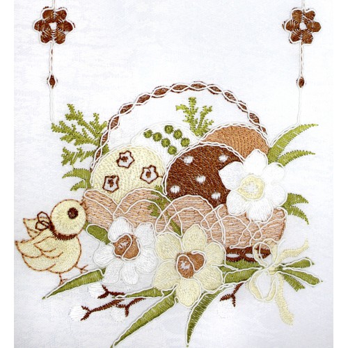 Великодня серветка "Крашанки в кошику" овальна 48х31см,коричневий обідок №30352(12)